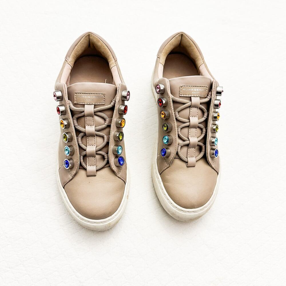 Kurt Geiger London Laney Coloful Stone Beige/Gray Leather Shoes Size 36.5